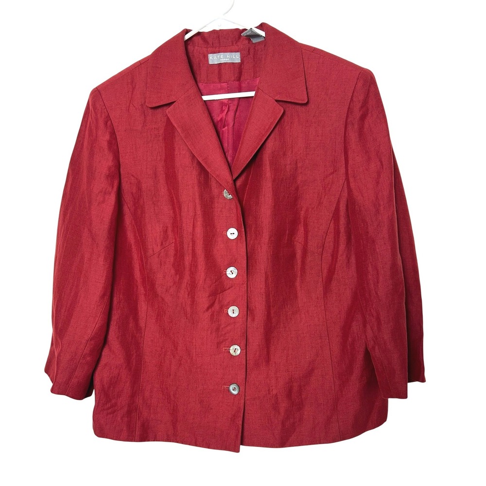 Kate Hill Linen Blend Blazer 20W Red 3/4 Sleeve Career Academia Professional